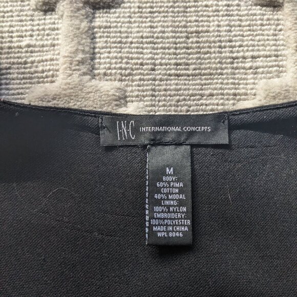 Share INC International Concepts Black and Tan Floral Embroidered Beaded Dress M - Picture 8 of 10